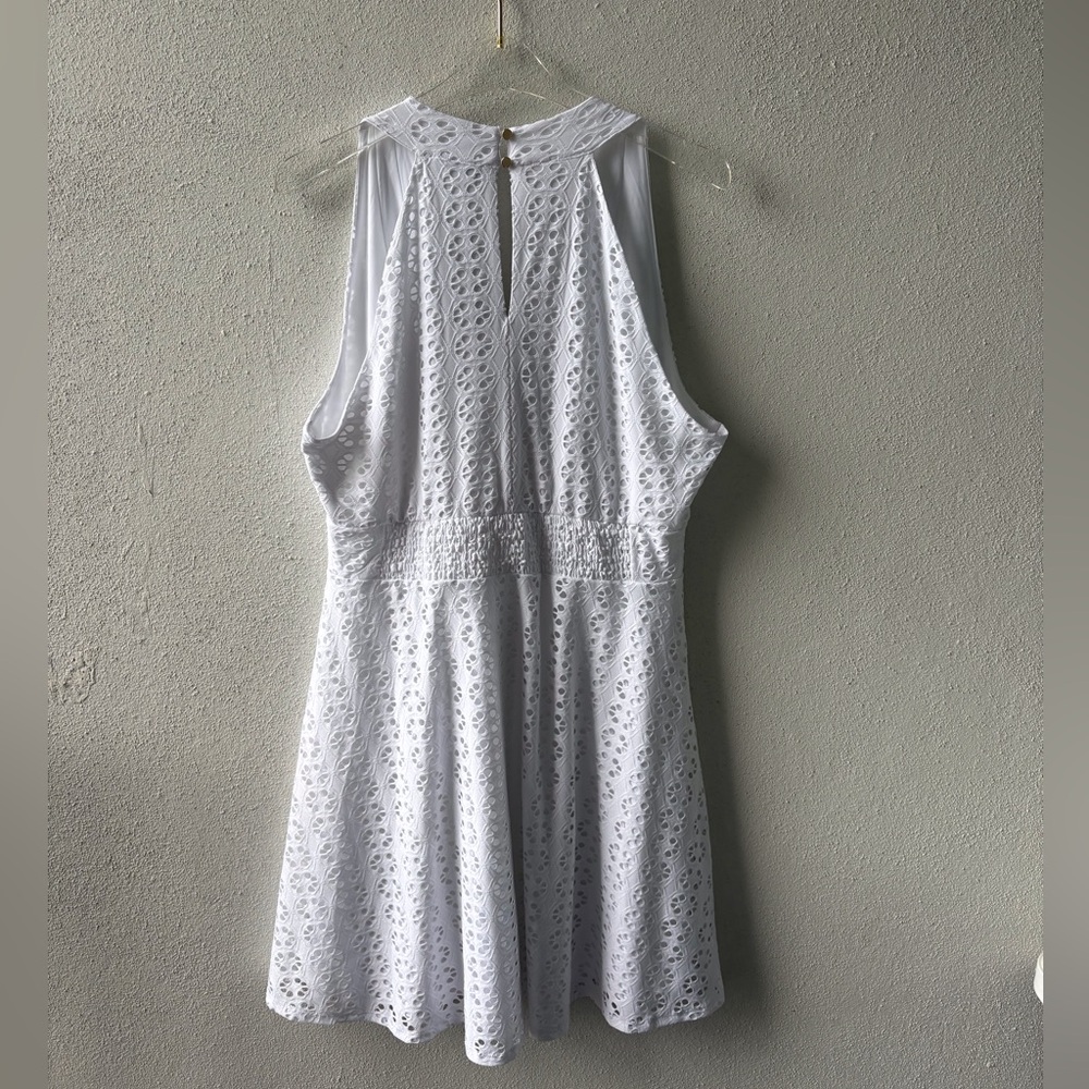 WHBM White Eyelet XL Sleeveless Dress NWT Keyhole Back V Neck Cruise Party Lined - Picture 4 of 16